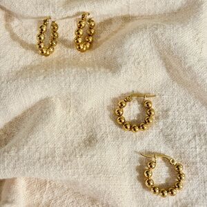Women’s Small Minimalist Bubble Bead Round Gold Hoops Earrings Hypoallergenic
